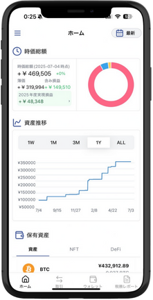 RIKYU 暗号資産ポートフォリオ管理モバイルアプリ画面